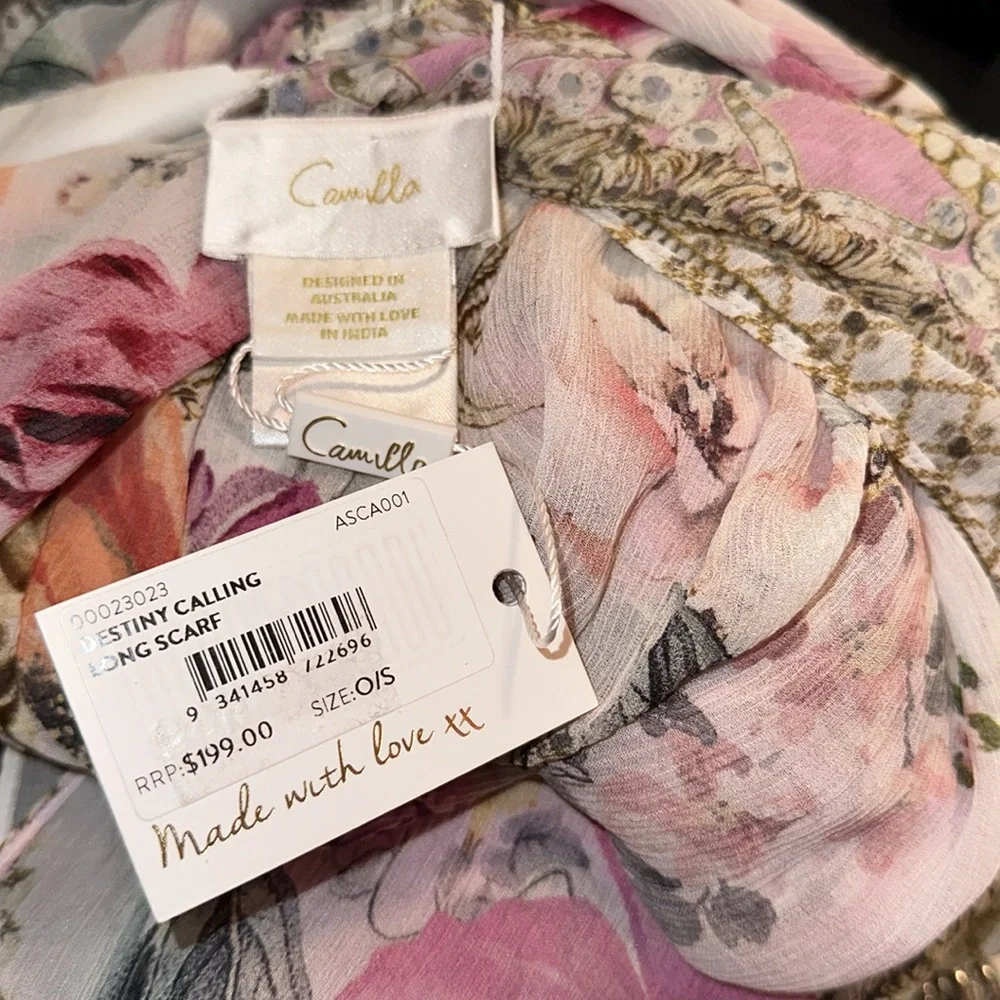 CAMILLA “Destiny Calling” floral silk long scarf boho belt headwrap top